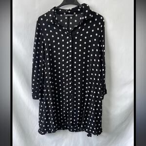 Zara polka dot premium denim collection button‎ up top sz m